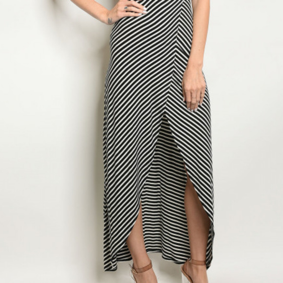 Sleeveless V-neck striped high low jersey maxi - Picture 5 of 6